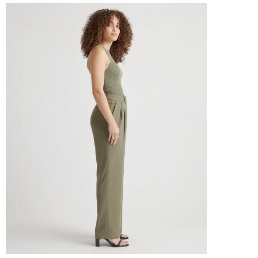 Quince Stretch Crepe Pleated Wide Leg Pant NWT Green XS